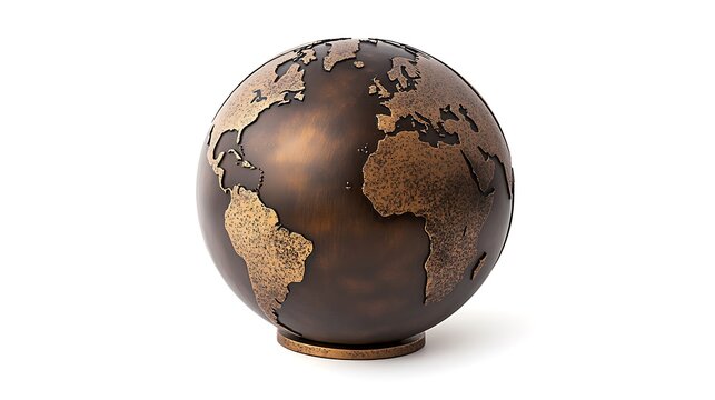 Bronze globe on white.