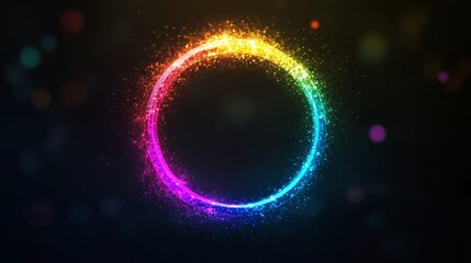 Obraz premium Vibrant Colorful Sparkling Circular Glow Abstract Design with Rainbow Particles and Soft Light Effects Ideal for Backgrounds and Modern Graphics