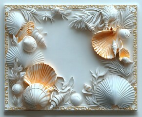 Obraz premium A seashell frame adorned with starfish, evoking summer beach vibes