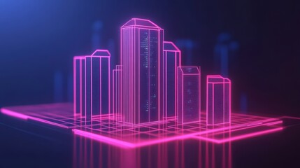 Futuristic City Skyline in Neon Colors with 3D Digital Renderings of Buildings and a Vibrant Background for Urban Technology Themes
