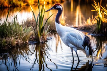Naklejka premium Capture the majesty of the red-crowned crane (Grus japonensis), a symbol of Japanese wildlife and nature.