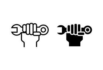 Hand holding Wrench icon set