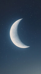 A minimalist night sky with a crescent moon and stars