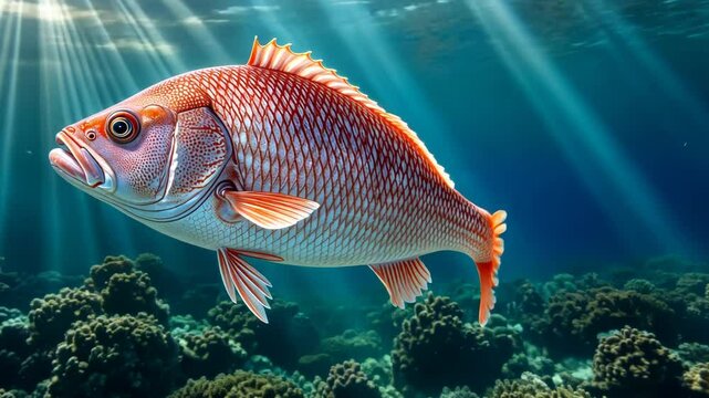Vivid Red Snapper Swimming in Sunlit Coral Reef Waters