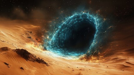 Fototapeta premium A cosmic portal amidst a desert landscape, blending elements of science fiction and fantasy.