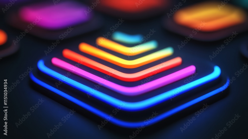 Poster colorful neon lines creating a modern abstract pattern with gradient effects in a dark background fo