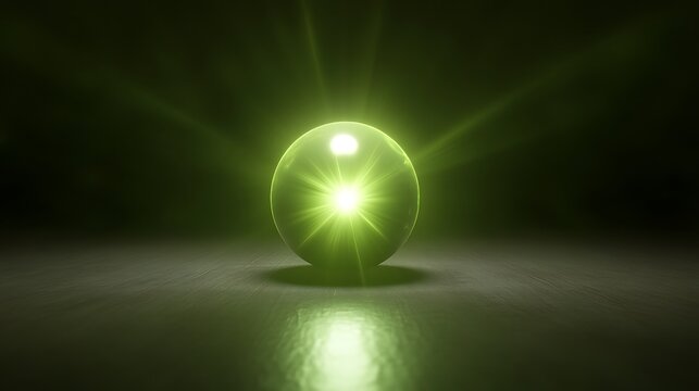 Glowing green orb with light rays.