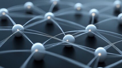 Interconnected white spheres, a network of connectivity with central focal point