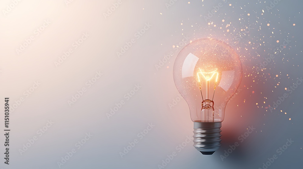 Poster glowing light bulb with sparkles.