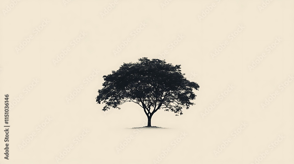 Poster Dark tree isolated on light background.