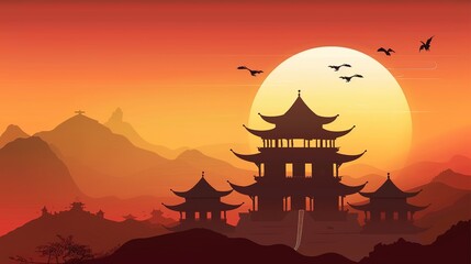 Pagoda Art prints chinese temple fantasy background