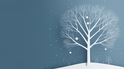 Enchanting winter wonderland, majestic white tree adorned with snow in a serene landscape