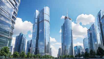 Fototapeta premium A Modern High Glass Building Tower Representing Contemporary Architecture
