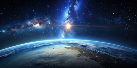 Fototapeta premium Dark blue galaxy, starry night, minimalist Earth.