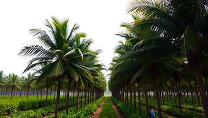 Beautiful palm plantation with scenic views, perfect for nature, travel, and tropical-themed designs or marketing materials