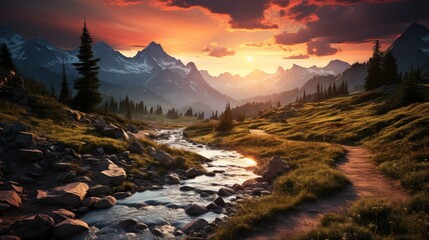 Mountain Landscape at Sunset