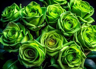 Vibrant Green Rose Bouquet - Dark Background Nature Photography