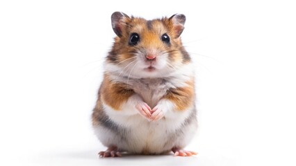 A fluffy, white dwarf hamster, a small, cute, and furry rodent, isolated on a white background