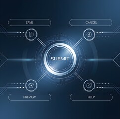 Submit button Options, Preview, Save, Cancel, help futuristic abstract background with circles for website 