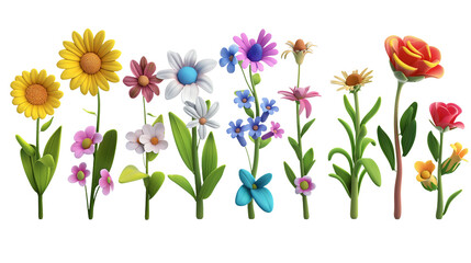 Cartoon Flower Garden Colorful Bloom, Springtime Delight, Natures Art