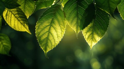 Fototapeta na wymiar Sunlit Green Leaves with Soft Background