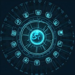 Sci-fi futurist engine reactor and generator protocol interface in neon light