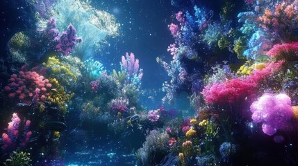 Fototapeta premium Enchanted Underwater Paradise: A Vibrant Reef of Colorful Coral and Marine Life