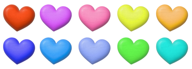 カラフルな木製の立体的に膨らんだ丸いハートの素材セット