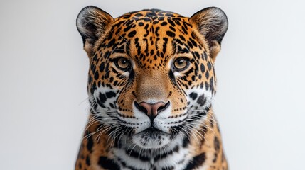 Fototapeta premium Close-up portrait of a jaguar against a white background. (1)