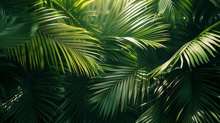 Lush Green Tropical Palm Leaves Background