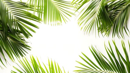 Fototapeta premium Tropical Green Palm Leaves Frame on White Background