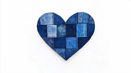 Denim Heart: Isolated Blue Jeans Patches in Heart Shape on White Background
