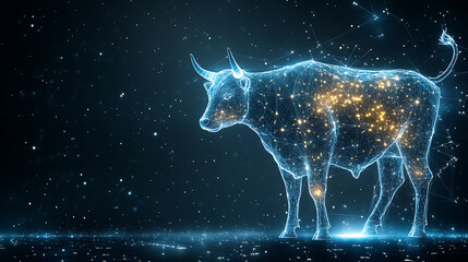 Naklejka premium glowing representation of Chinese zodiac bull, symbolizing strength and prosperity
