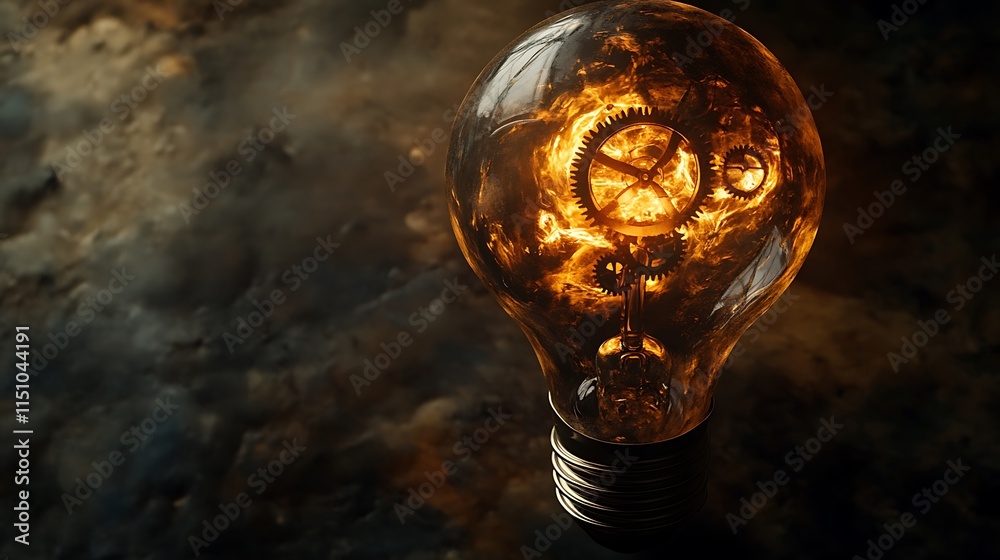 Poster light bulb with gears.