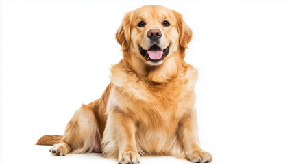 Obraz premium Golden Retriever Joy: A heartwarming image of a Golden Retriever, sitting and smiling, radiating happiness and canine charm. 