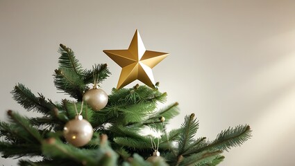 A gold star tops a decorated Christmas tree