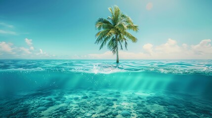 Serene Seaside Palm Tree Over Clear Blue Water
