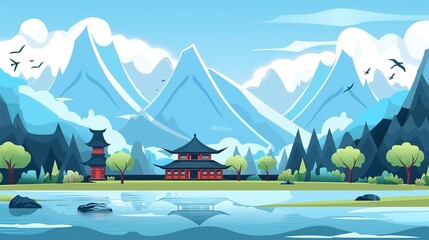 Naklejka premium Fantasy landscape Freepik chinese temple fantasy