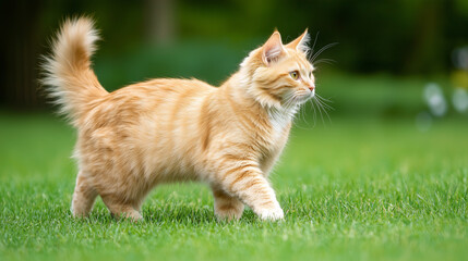 Ginger Cat Strolling in the Grass