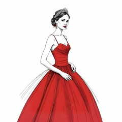 このイラストは、赤いロングコートを羽織った女性が都会の摩天楼を背景に描かれている。女性は自信に満ちたポーズで手をポケットに入れ、洗練されたスタイリングが印象的。シャープな線と大胆な配色が都会的な雰囲気を強調している。