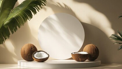Tropical Coconuts Mockup Summer Product Display Beige Background