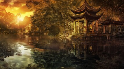 Fototapeta premium Ancient chinese architecture Art prints chinese templ