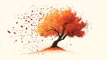 Autumn tree, leaves blowing.