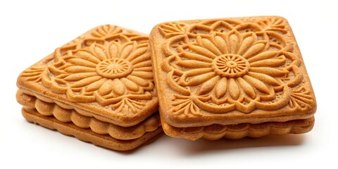 Close-up of a pack of two Speculoos Lotus biscuits isolated on white background, Speculoos, Lotus, biscuits, cookies, pack, two