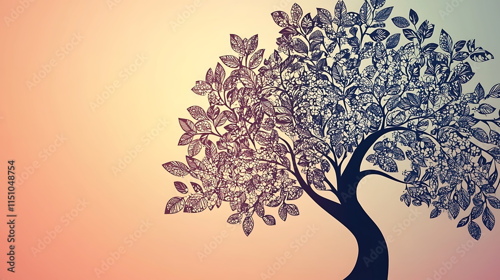 Poster Tree sketch art on gradient background.