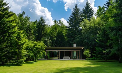 Modern House Surrounded by Lush Green Forest