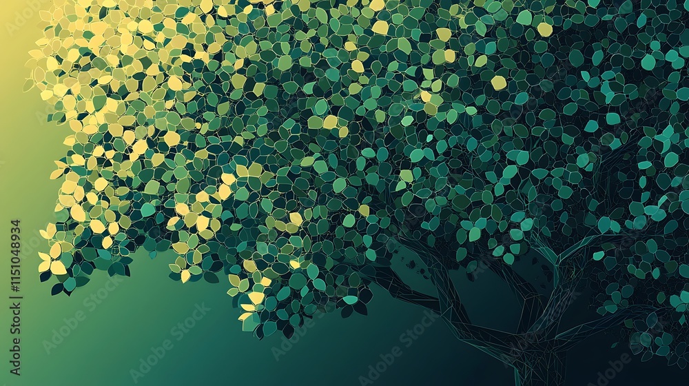 Poster lush green tree foliage against a gradient backdrop.