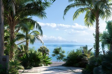 Fototapeta premium Tropical beach with palm trees and sea.