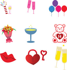 Set of Valentine's day hand drawn decorative elements. Ribbons, bows, garlands, gift boxes, balloons, envelopes, heart shaped frames.