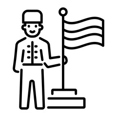 A man standing near russian flag icon in line style 